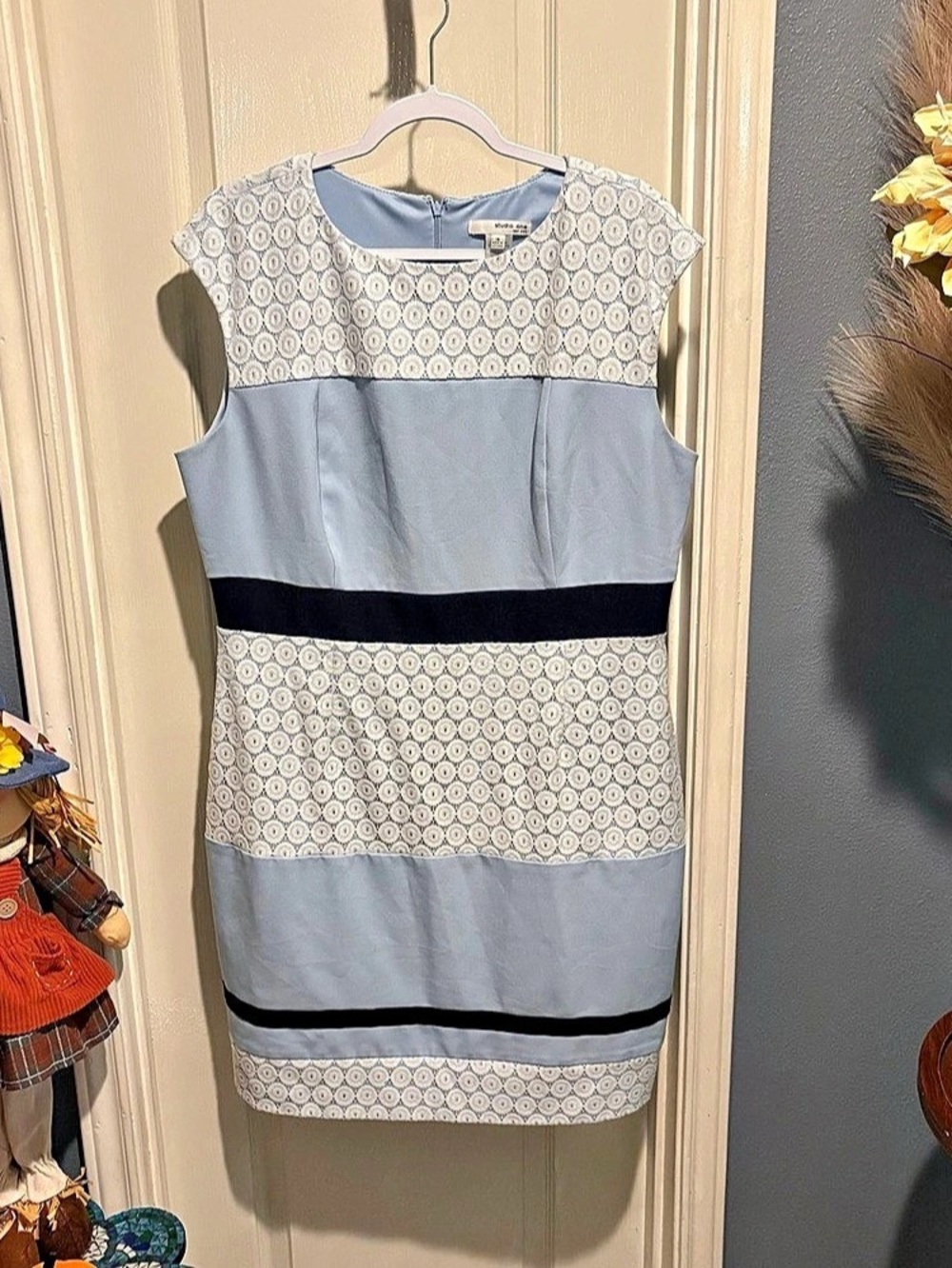 Studio One Geometric Midi Dress in Blue & White Size 18